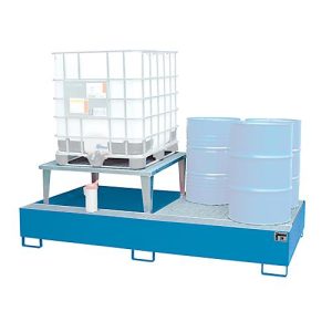 Auffangwanne Bauer AWA 21, Stahl, grün, L 2650 x B 1460 x H 863 mm, 1000 l, für 2 x 1000 l IBC, 1 Abfüllaufsatz, 1 Gitterost