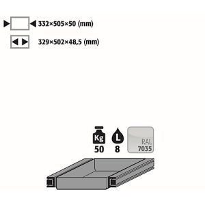 Auszugswanne Entsorgung für asecos Sicherheitsschränke der Q30, Q90 und S90 Serie, Edelstahl 1.4301, B 332 x T 505 x H 50 mm, 7,5 l, bis 50 kg