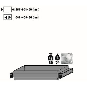 Auszugswanne Standard für asecos Sicherheitsschränke der Q30, Q90 und S90 Serie, Edelstahl 1.4301, B 864 x T 508 x H 90 mm, 29 l, bis 60 kg