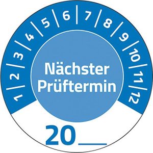 Avery Zweckform Prüfplakette 7906 „Nächster Prüftermin“ 20__zum Selbereintragen, extrem robust, Ø 30 mm, 80 Stück/10 Bogen, Vinylfolie, blau