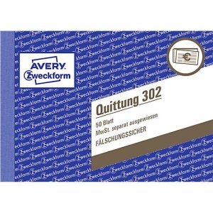 Avery Zweckform Quittung, MwSt. Nr. 302 Avery Zweckform Quittung, MwSt. Nr. 302