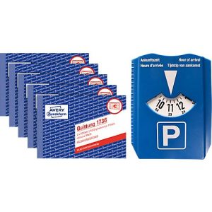 Avery Zweckform Quittungsblock Nr. 1736, A6 Querformat, 2 x 40 Blatt, FSC®-Papier, weiß/gelb, 5 Stück + Parkscheibe