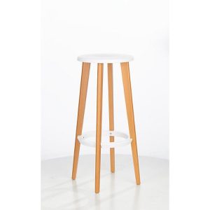 Barhocker WOODY, ABS-Kunststoff, mit Fußring, Massivholzbeine, Sitzhöhe 760 mm, 2 Stk, weiß