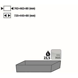 Bodenauffangwanne Stawa-R für asecos Sicherheitsschränke der Q30, Q90 und S90 Serie, Stahlblech, lichtgrau, B 742 x T 507 x H 83 mm, 22 l