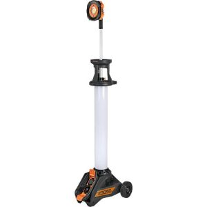 Brennenstuhl LED Baustrahler TU 23050 M, 360° Rundumlicht, Teleskopstrahler, 2 Schutzkontaktsteckdosen, IP54, Kabellänge 5m, B 430 x H 131 – 173 mm, schwarz/silber