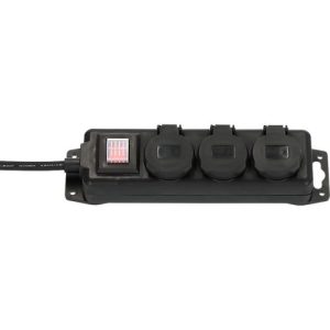 Brennenstuhl Outdoor Steckdosenleiste, 3-fach, mit Schalter, 2 m Kabel, selbstschließende Deckel, IP44, L 60 x B 340 x T 115 mm, schwarz