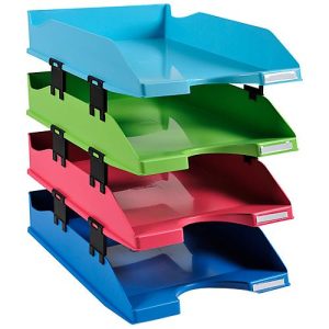 Briefablage Set Exacompta COMBO MIDI 1928, 4-teilig, für Format A4+, stapelbar, Etikettenhalter, Blauer Engel, Polystyrol, mehrfarbig