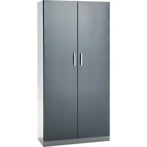 Büroschrank, 5 OH, abschließbar, mit aufliegenden Türen, B 950 mm, Basaltgrau/Weißalu
