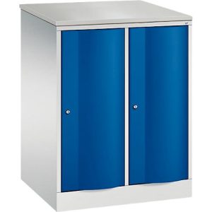 C+P Garderobenschrank Resisto, 2 Abteile, 2 Fächer, B 772 x T 640 x H 1077 mm, Lichtgrau/Enzianblau
