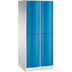 C+P Garderobenspind Resisto, 2 Abteile, 4 Fächer, B 772 x T 640 x H 1950 mm, Lichtgrau/Lichtblau