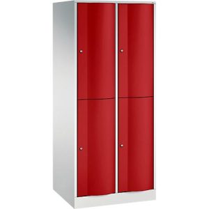 C+P Garderobenspind Resisto, 2 Abteile, 4 Fächer, B 772 x T 640 x H 1950 mm, Lichtgrau/Rubinrot