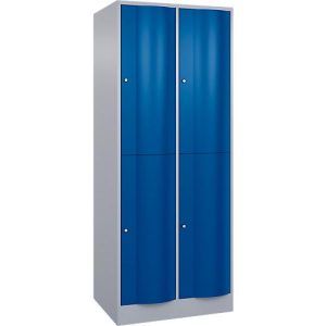 C+P Garderobenspind Resisto, 2 Abteile, 4 Fächer, B 772 x T 640 x H 1950 mm, Weißalu/Enzianblau