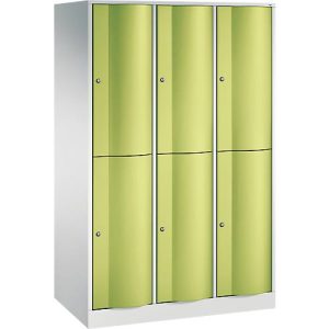 C+P Garderobenspind Resisto, 3 Abteile, 6 Fächer, B 1148 x T 640 x H 1950 mm, Lichtgrau/Enzianblau