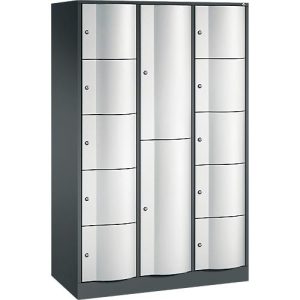C+P Kombi-Schließfachschrank Resisto, 3 Abteile, 12 Fächer, B 1148 x T 540 x H 1950 mm, Anthrazitgrau/Lichtgrau