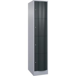 C+P Schließfachschrank Resisto, 1 Abteil, 4 Fächer, B 396 x T 640 x H 1950 mm, Weißalu/Anthrazitgrau