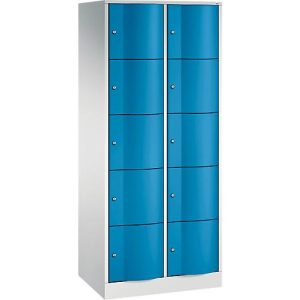 C+P Schließfachschrank Resisto, 2 Abteile, 10 Fächer, B 772 x T 540 x H 1950 mm, Lichtgrau/Rubinrot