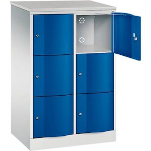 C+P Schließfachschrank Resisto, 2 Abteile, 6 Fächer, B 772 x T 540 x H 1255 mm, Lichtgrau/Clowngrün