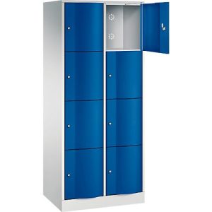 C+P Schließfachschrank Resisto, 2 Abteile, 8 Fächer, B 772 x T 540 x H 1950 mm, Lichtgrau/Clowngrün