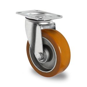 CASCOO Lenkrolle AAU5, mit Rad-ø 100 mm x B 40 mm, Aluminium-Felge, Polyurethan-Lauffläche, braun, Doppelkugellager, bis 250 kg