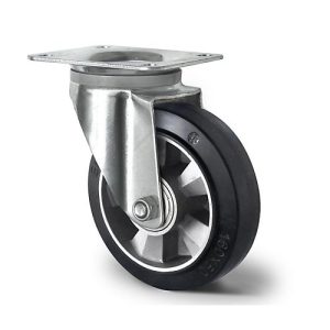 CASCOO Lenkrolle BAF4, mit Rad-ø 125 mm x B 50 mm, Aluminium-Felge, Elastik-Lauffläche, schwarz, Doppelkugellager, bis 300 kg