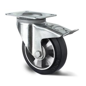 CASCOO Lenkrolle BAF4, mit Totalfeststeller, Rad-ø 125 mm x B 50 mm, Aluminium-Felge, Elastik-Lauffläche, schwarz, Doppelkugellager, bis 300 kg