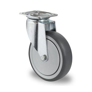 CASCOO Lenkrolle P2T2, mit Rad-ø 100 mm x B 32 mm, Polypropylen-Felge, Elastomer-Lauffläche, grau, Kugellager, bis 100 kg