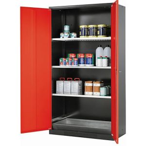 Chemikalienschrank asecos CS-CLASSIC, Flügeltüren, Front Verkehrsrot, B 1055 x T 520 x H 1950 mm