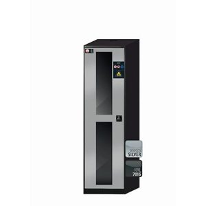 Chemikalienschrank asecos CS-CLASSIC-G, Flügeltür mit Glasausschnitt, Anschlag links, Front asecos Silber, B 545 x T 520 x H 1950 mm