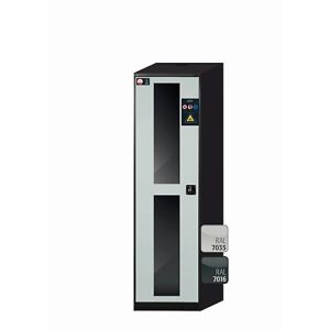 Chemikalienschrank asecos CS-CLASSIC-G, Flügeltür mit Glasausschnitt, Anschlag links, Front Lichtgrau, B 545 x T 520 x H 1950 mm