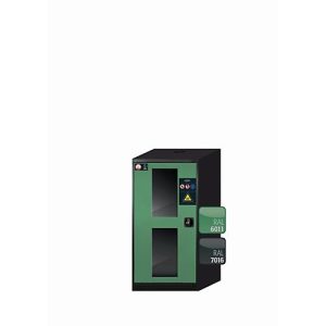 Chemikalienschrank asecos CS-CLASSIC-G, Flügeltür mit Glasausschnitt, Anschlag links, Front Resedagrün, B 545 x T 520 x H 1105 mm