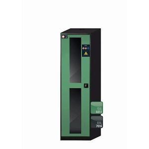 Chemikalienschrank asecos CS-CLASSIC-G, Flügeltür mit Glasausschnitt, Anschlag links, Front Resedagrün, B 545 x T 520 x H 1950 mm