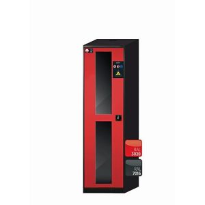 Chemikalienschrank asecos CS-CLASSIC-G, Flügeltür mit Glasausschnitt, Anschlag links, Front Verkehrsrot, B 545 x T 520 x H 1950 mm