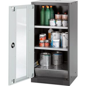 Chemikalienschrank Asecos CS-CLASSIC-G, Flügeltür und Glasausschnitt, 2 Böden, H 1105 mm, lichtgrau