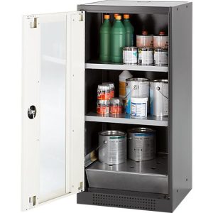Chemikalienschrank Asecos CS-CLASSIC-G, Flügeltür und Glasausschnitt, 2 Böden, H 1105 mm, reinweiß
