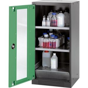 Chemikalienschrank Asecos CS-CLASSIC-G, Flügeltür und Glasausschnitt, 2 Böden, H 1105 mm, resedagrün
