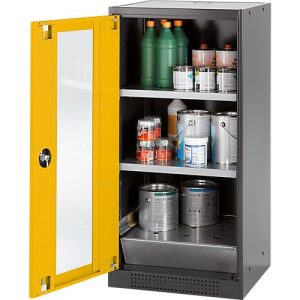 Chemikalienschrank Asecos CS-CLASSIC-G, Flügeltür und Glasausschnitt, 2 Böden, H 1105 mm, sicherheitsgelb