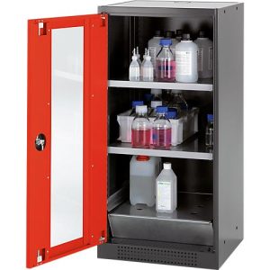 Chemikalienschrank Asecos CS-CLASSIC-G, Flügeltür und Glasausschnitt, 2 Böden, H 1105 mm, verkehrsrot