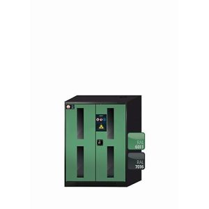 Chemikalienschrank asecos CS-CLASSIC-G, Flügeltüren mit Glasausschnitt, Front Resedagrün, B 810 x T 520 x H 1105 mm