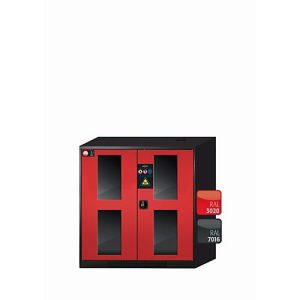 Chemikalienschrank asecos CS-CLASSIC-G, Flügeltüren mit Glasausschnitt, Front Verkehrsrot, B 1055 x T 520 x H 1105 mm