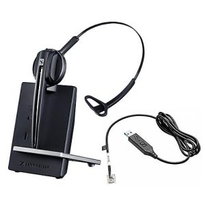 DECT-Headset Sennheiser D 10 Phone, schnurlos/monaural, mit Telefonadapter CEHS-CI02, 55 m Reichweite