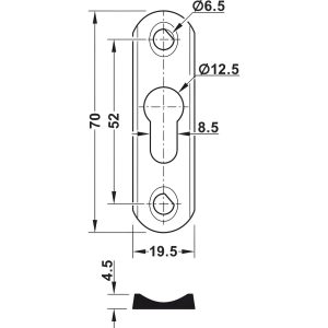Häfele Einhängebeschlag Linsenkopfplatte Stahl verzinkt mit 1 Langloch, 20x70x4,5 mm