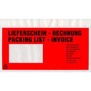 Dokumententasche/Lieferscheintasche SecurePack Premium, Din lang, mit Aufdruck, Sichtfenster, selbstklebend, wasserfest, LDPE & Kraftpapier, rot, 500 Stück