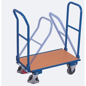 Doppel-Klappbügelwagen, Stahl/MDF-Platte, Enzianblau/Buche-Dekor, L 720 x B 450 mm, klappbare mit Querstrebe, TPE-Rollen mit EasySTOP, bis 150 kg
