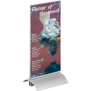 Durable Tischaufsteller, Acrylhalter und Aluminium-Fuß, DIN lang