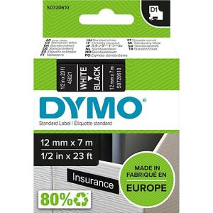 DYMO® Schriftbandkassette D1 45021, 12 mm breit, schwarz/weiß