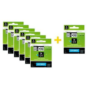 DYMO® Sparset Schriftbandkassetten 43613, 6 mm breit, weiß/schwarz, 6 + 1 GRATIS