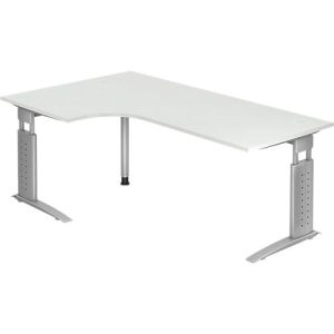Eckschreibtisch TARVIS, B 2000 x T 1200/800 x H 680-860 mm, Gestell silber, lichtgrau