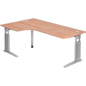 Eckschreibtisch TARVIS, B 2000 x T 1200/800 x H 680-860 mm, Gestell silber, Nussbaum-Dekor