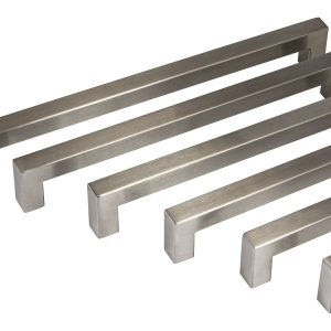 Möbelgriff eckig 14×14 mm Bügelgriff Edelstahl matt gebürstet, 334 x 14 x 320 mm