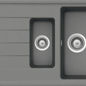 Häfele Aufbauspüle AS01B mit Abtropfbecken 1000 x 500 mm, Hellgrau Metallic
